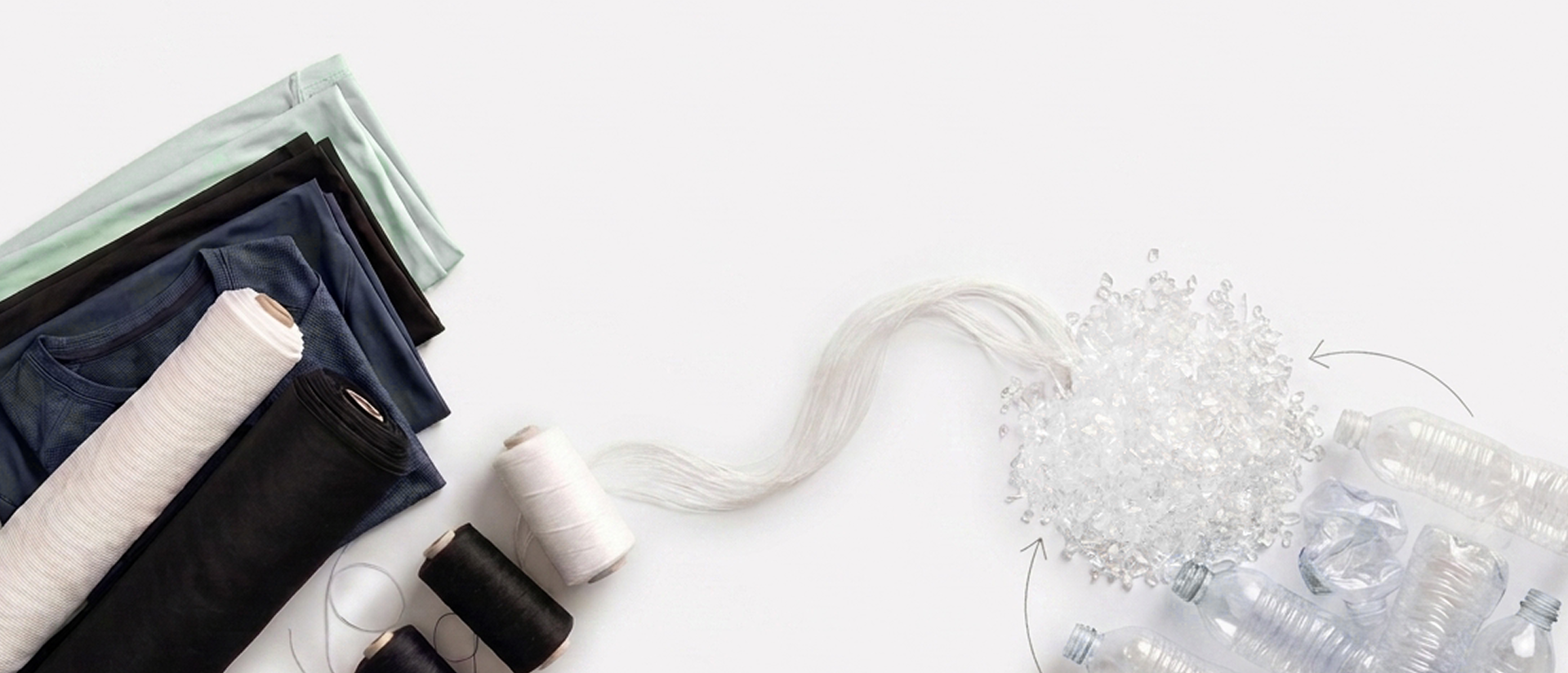 Recycled PET bottles, polyester fibre, yarn and finished recycled polyester fabrics