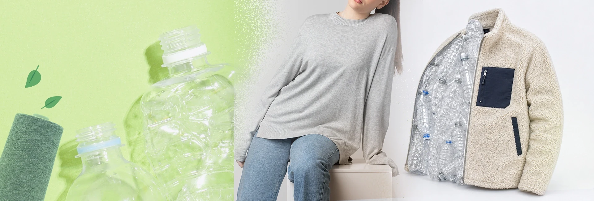 Recycled polyester fabric arranged with a garment made from the material