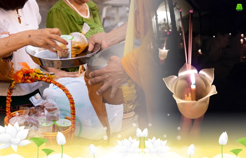 Acts of merit and joining in candlelight processions to reflect on Buddha's.