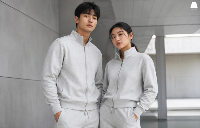 Modern tracksuit and athleisure set made with polyester French Terry fabric