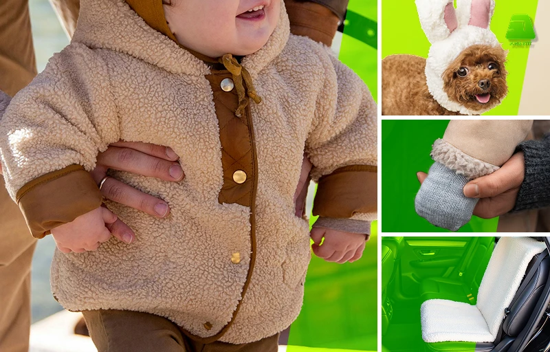 Sherpa Fabric for Kids’ and Pet Clothing Soft Sherpa fabric used for children’s winter clothing and pet apparel, ideal for warm jackets, coats and comfortable cold-weather garments.