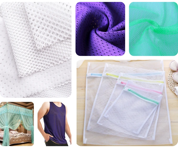 Mesh - used in many applications like sportswear, bag lining, cloth lining, laundry bag or special micro mesh in premium clothing.