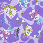 ผ้าพิมพ์อินเตอร์ล็อค ลาย Rabbit music happy | PI336-JC0443