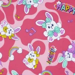 ผ้าพิมพ์อินเตอร์ล็อค ลาย Rabbit music happy | PI336-JC0443